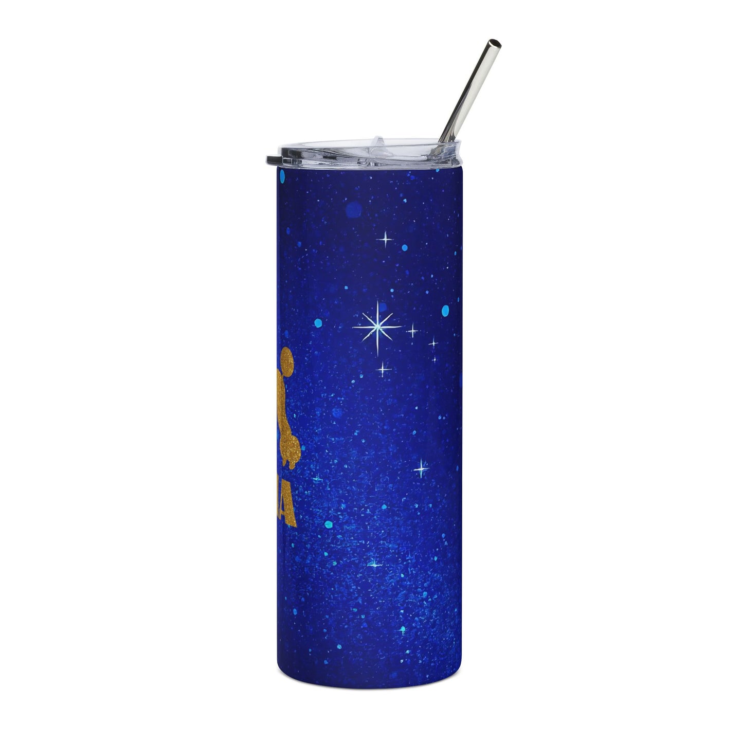Personalized Faux Glitter Poodle Tumbler | Blue and Gold