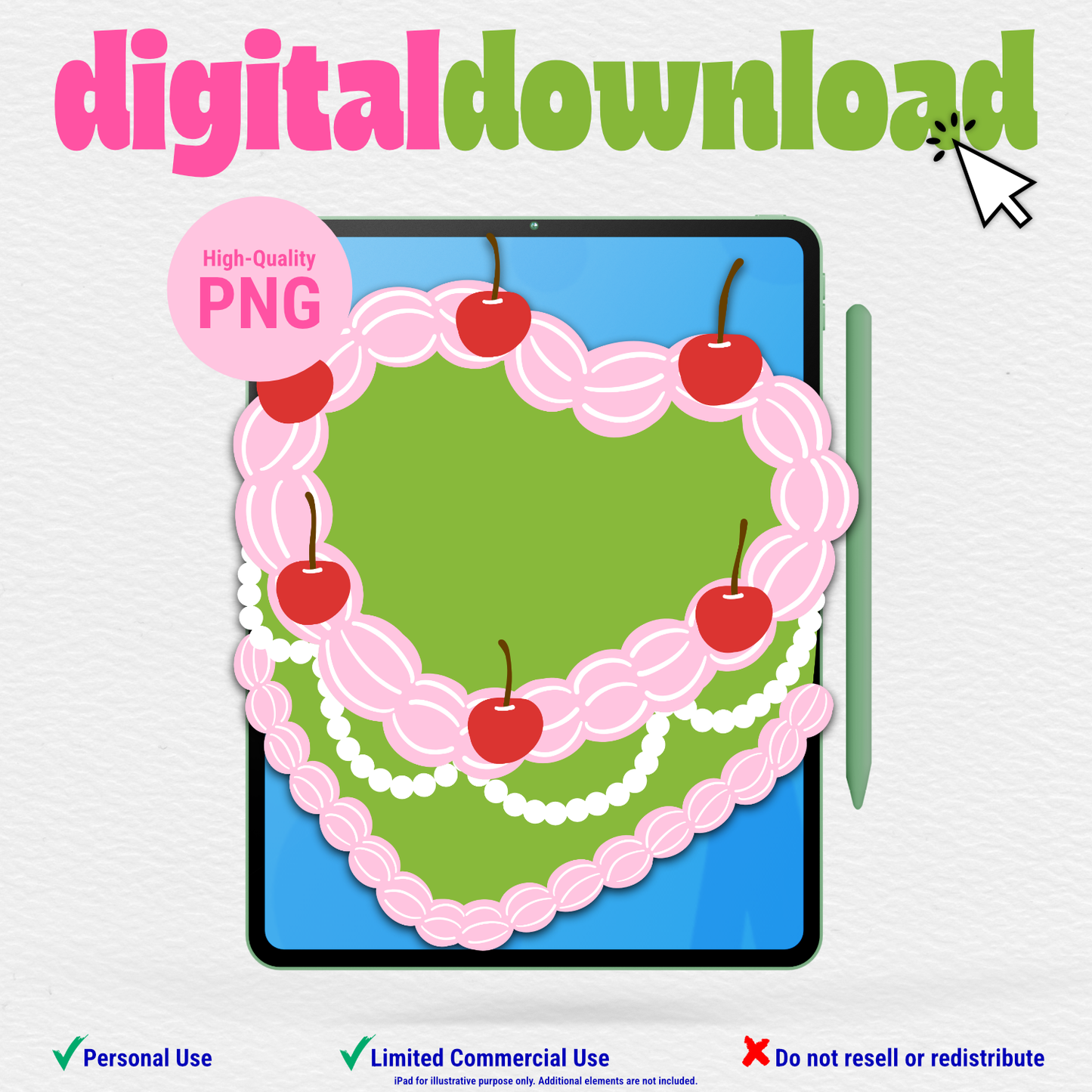 Vintage Cake Clipart | Pink and Green | Digital Download