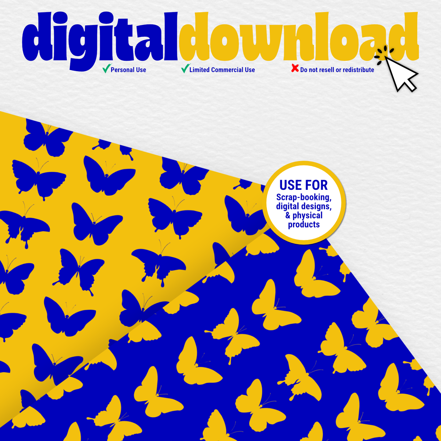 Digital Papers Blue and Gold Butterflies (Digital Download)