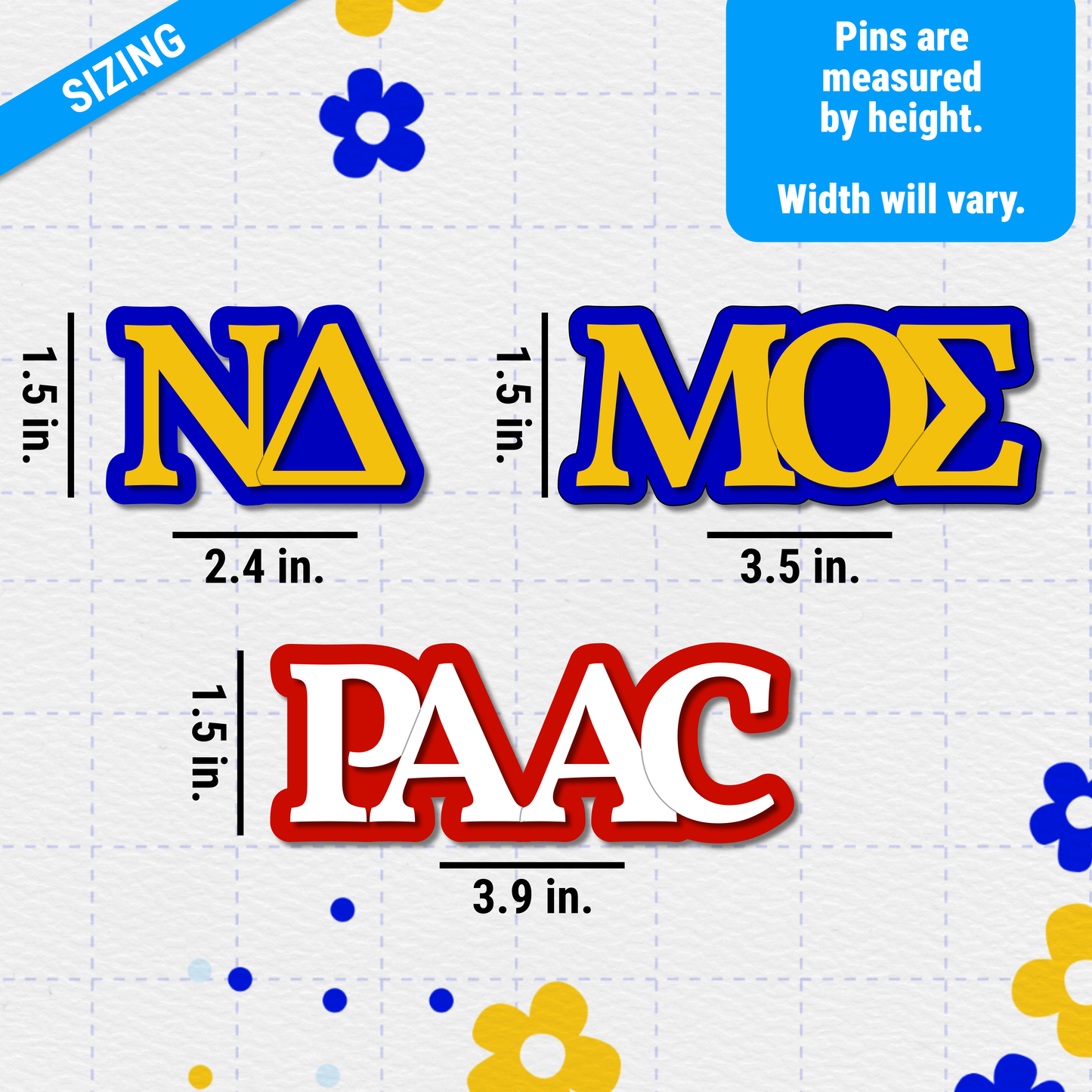 Custom Greek Letter Chapter Acrylic Pin | Blue and Gold