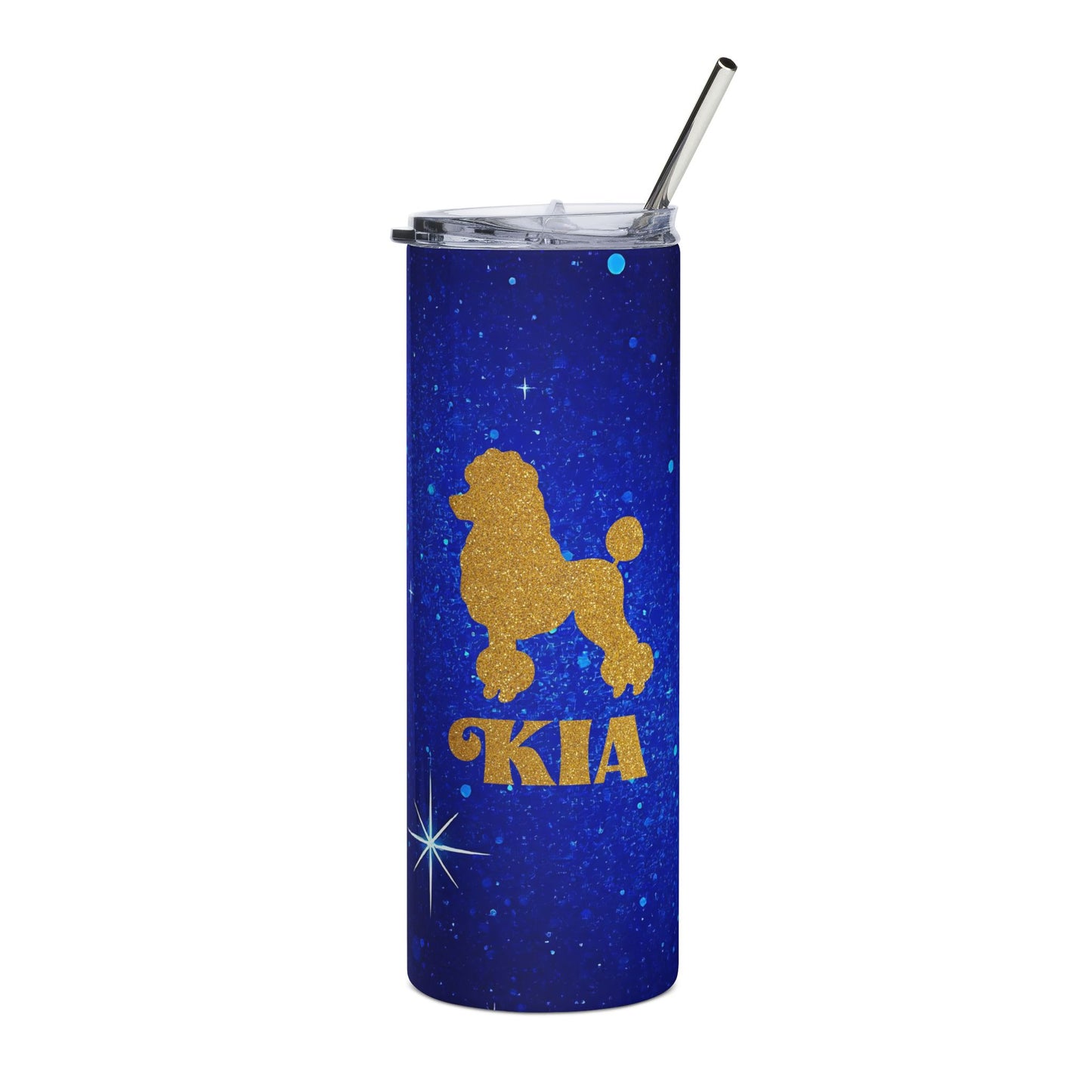 Personalized Faux Glitter Poodle Tumbler | Blue and Gold