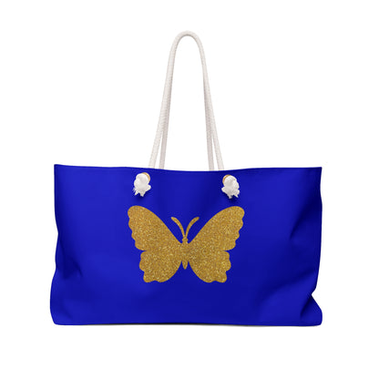 Faux Glitter Butterfly Icon Weekend Travel Bag | Blue and Gold