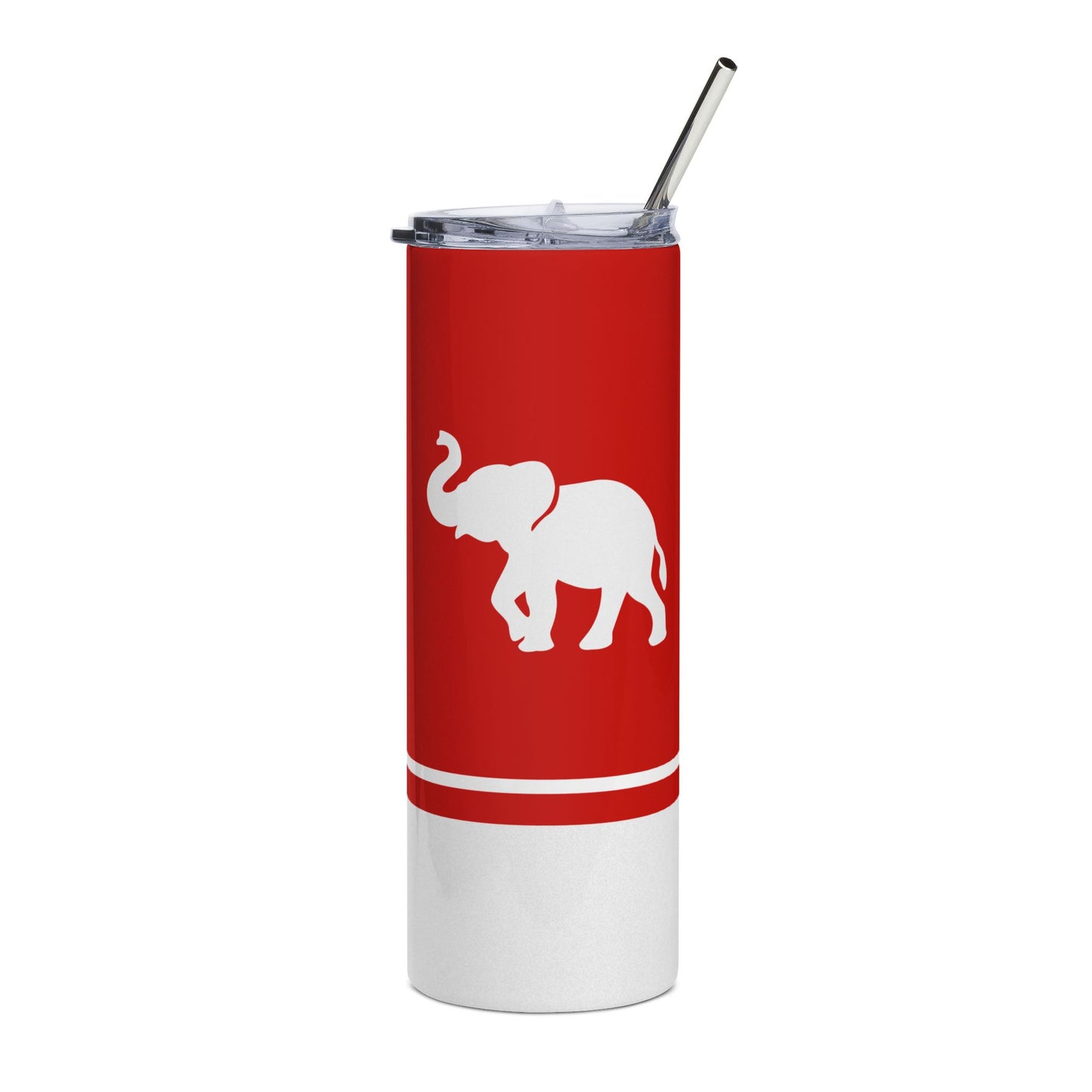Faux Glitter Elephant Icon Stainless Steel Tumbler | Red and White