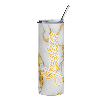 Personalized Marble Stainless Steel Tumbler | White and Gold