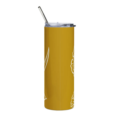 White Carnation Line Art Stainless Steel Tumbler | White and Gold