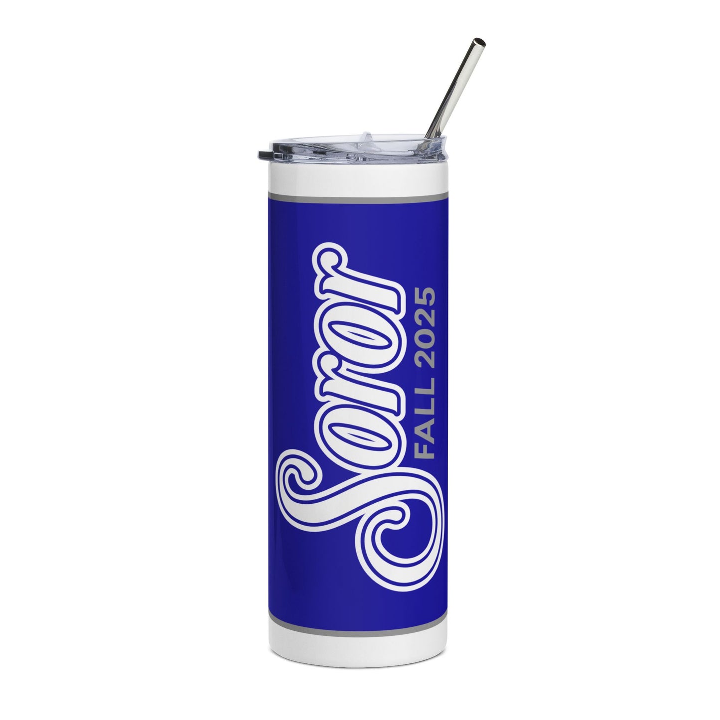 Personalized Soror Tri-Color Stainless Steel Tumbler | Blue and White