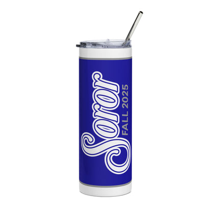 Personalized Soror Tri-Color Stainless Steel Tumbler | Blue and White