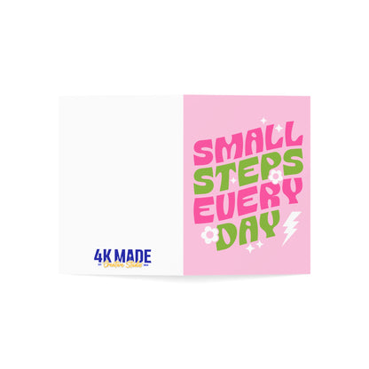 Small Steps Everyday – Folded Greeting Card | Pink and Green | Single & Bulk