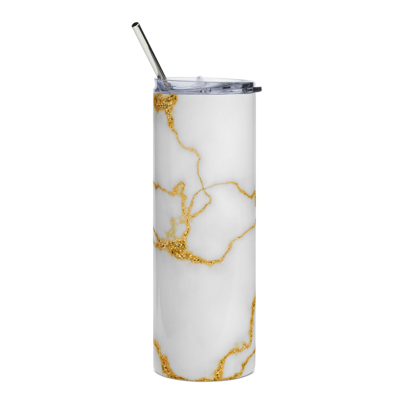 Personalized Marble Stainless Steel Tumbler | White and Gold
