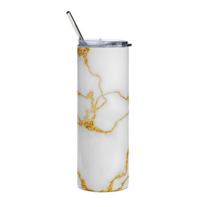 Personalized Marble Stainless Steel Tumbler | White and Gold