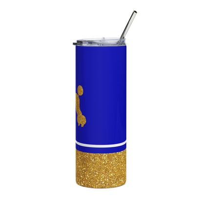 Faux Glitter Poodle Icon Stainless Steel Tumbler | Blue and Gold