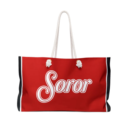 Red bag with 'Soror' text on a white background