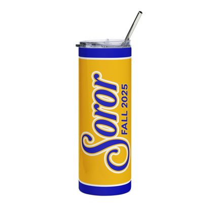 Personalized Soror Tri-Color Stainless Steel Tumbler | Blue and Gold