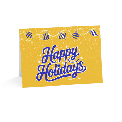 Happy Holidays – Folded Greeting Card | Multiple Designs | Blue and Gold | Single & Bulk