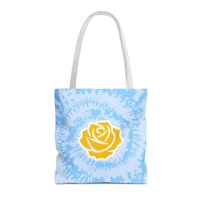 Tie Dye Yellow Rose Tote Bag | Light Blue