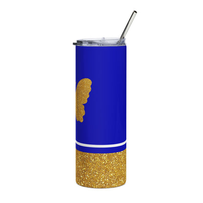 Faux Glitter Butterfly Icon Stainless Steel Tumbler | Blue and Gold