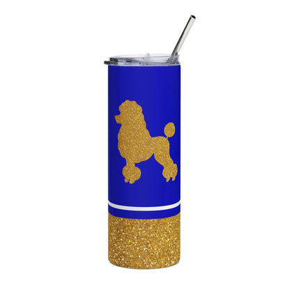 Faux Glitter Poodle Icon Stainless Steel Tumbler | Blue and Gold