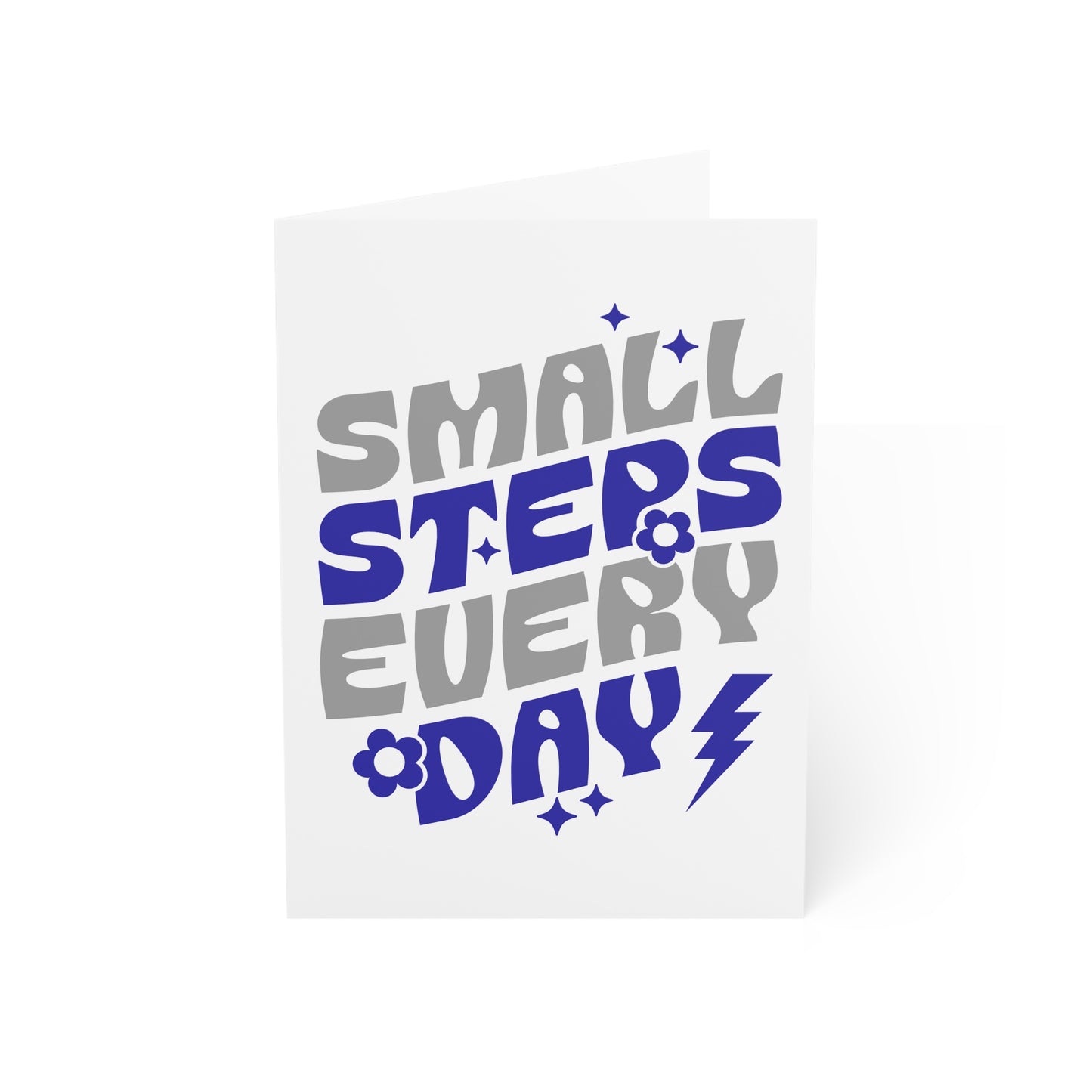 Small Steps Everyday – Folded Greeting Card | Blue and White | Single & Bulk