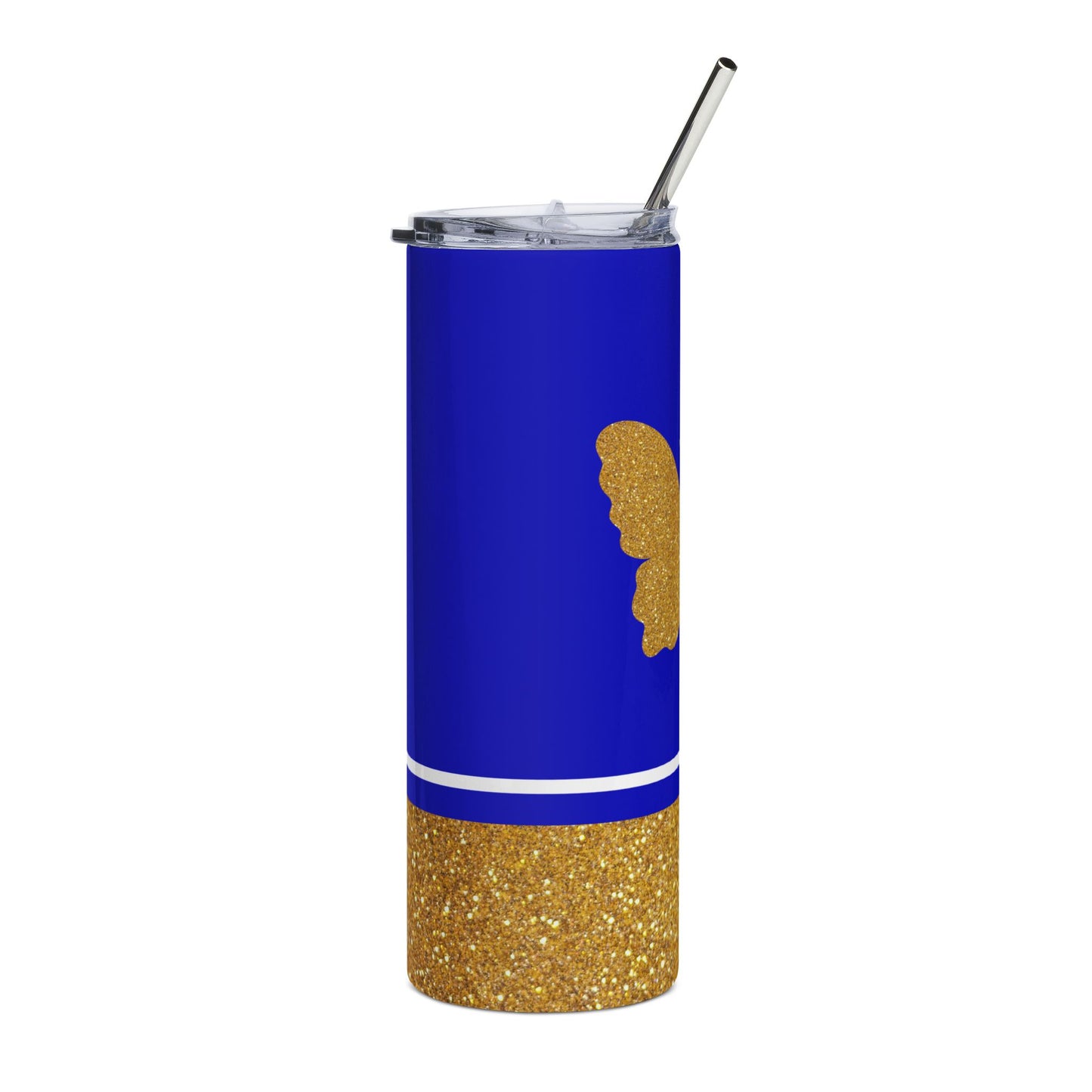 Faux Glitter Butterfly Icon Stainless Steel Tumbler | Blue and Gold