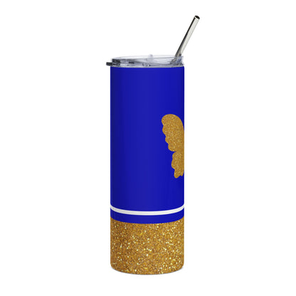 Faux Glitter Butterfly Icon Stainless Steel Tumbler | Blue and Gold