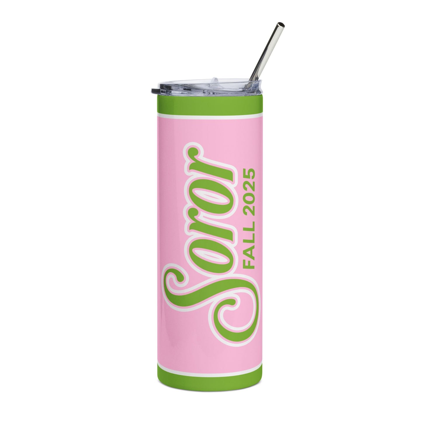Personalized Soror Tri-Color Stainless Steel Tumbler | Pink and Green