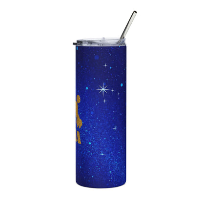 Personalized Faux Glitter Poodle Tumbler | Blue and Gold