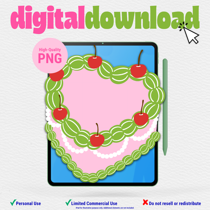 Vintage Cake Clipart | Pink and Green | Digital Download