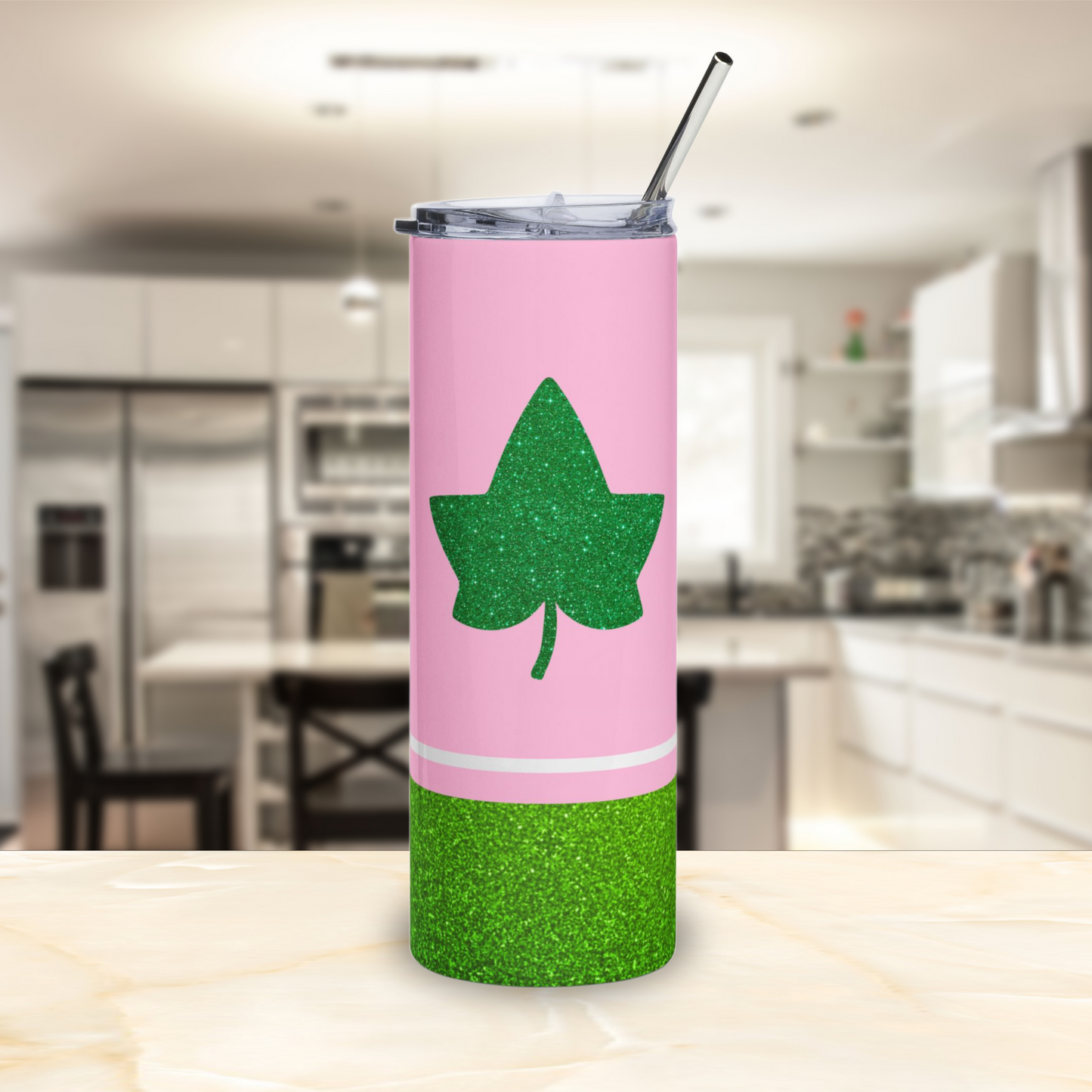 Faux Glitter Ivy Icon Stainless Steel Tumbler | Pink and Green