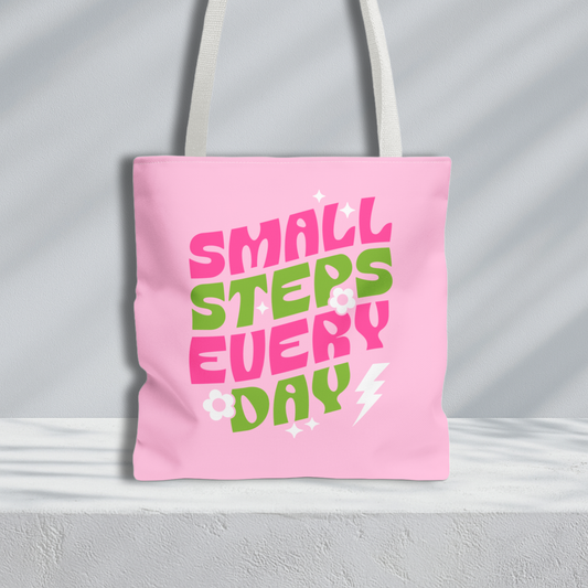 Small Steps Everyday Tote Bag | Pink and Green