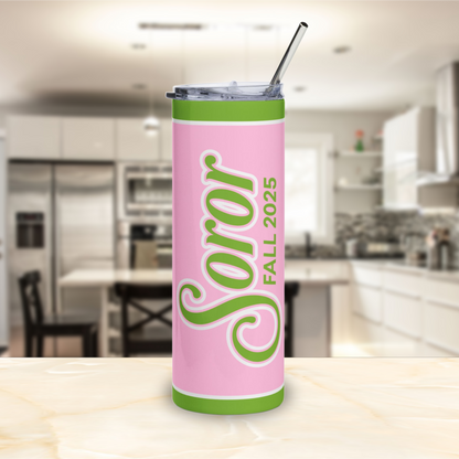 Personalized Soror Tri-Color Stainless Steel Tumbler | Pink and Green