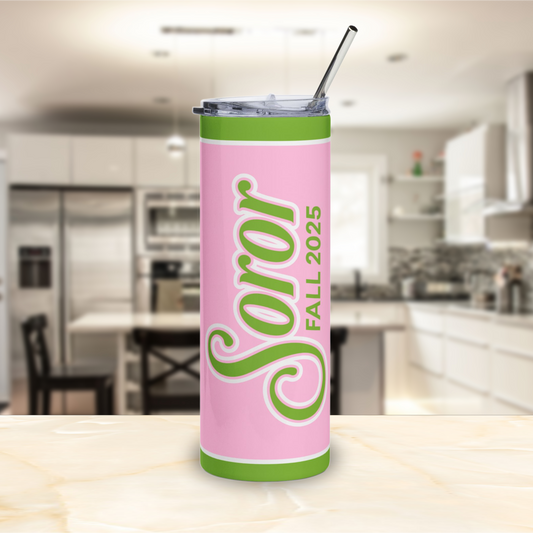 Personalized Soror Tri-Color Stainless Steel Tumbler | Pink and Green