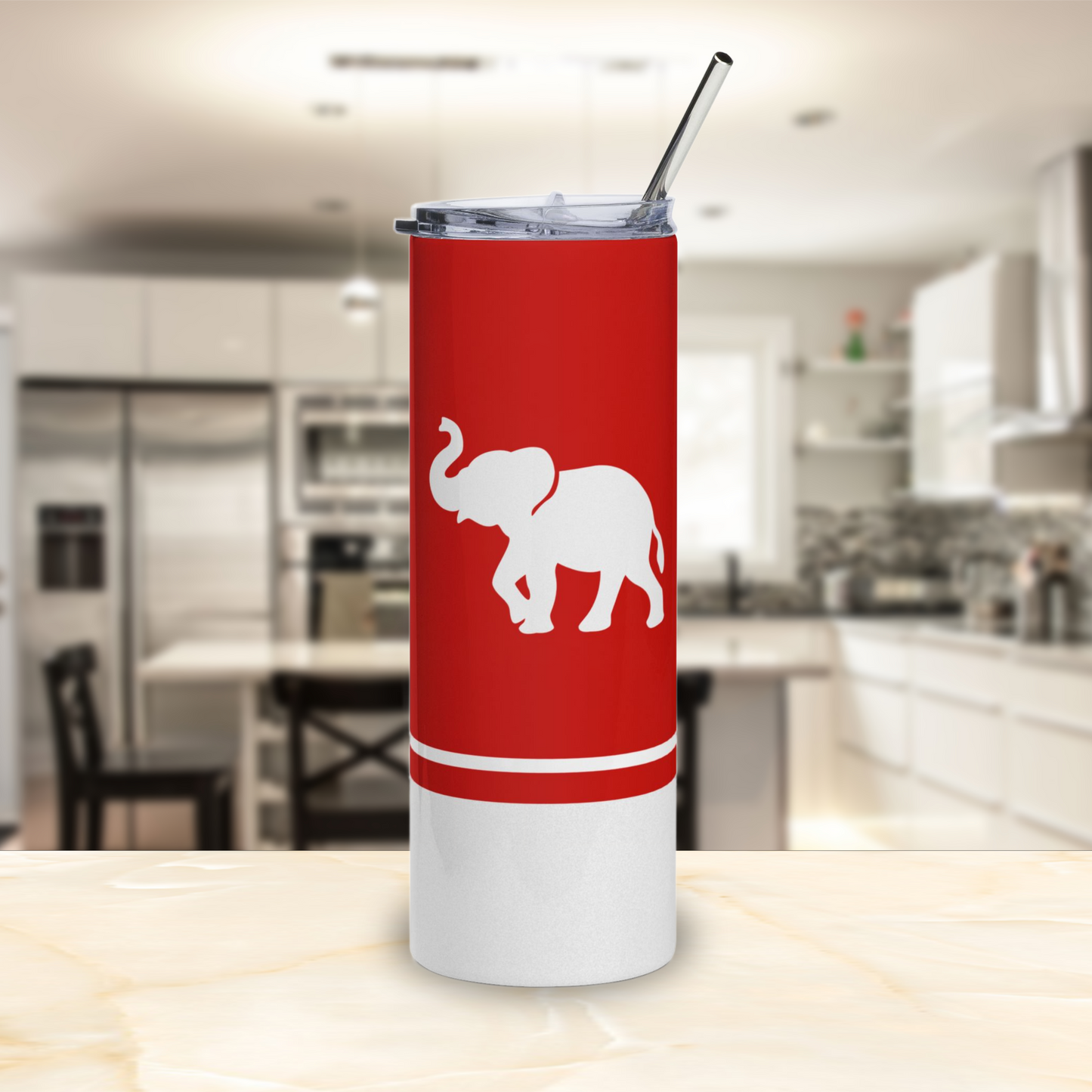 Faux Glitter Elephant Icon Stainless Steel Tumbler | Red and White