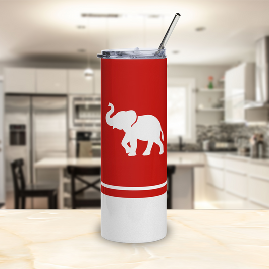 Faux Glitter Elephant Icon Stainless Steel Tumbler | Red and White