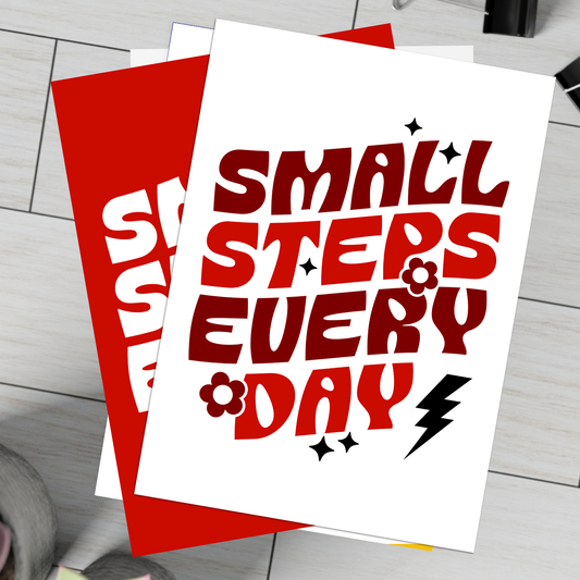 Small Steps Everyday – Folded Greeting Card | Red and White | Single & Bulk
