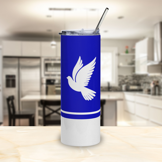 Faux Glitter Dove Icon Stainless Steel Tumbler | Blue and White