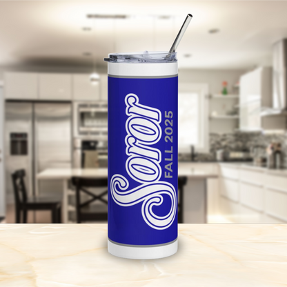 Personalized Soror Tri-Color Stainless Steel Tumbler | Blue and White