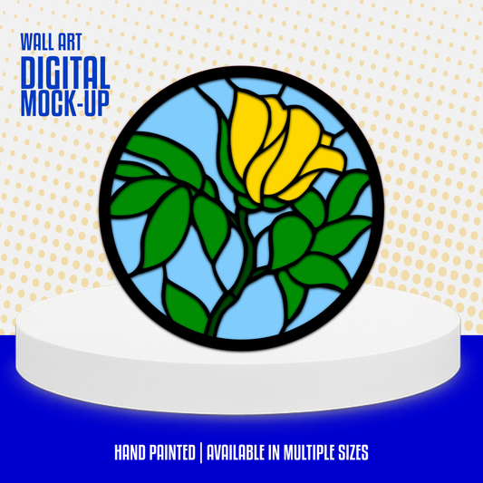 Stained Glass Style Yellow Rose Wall Art