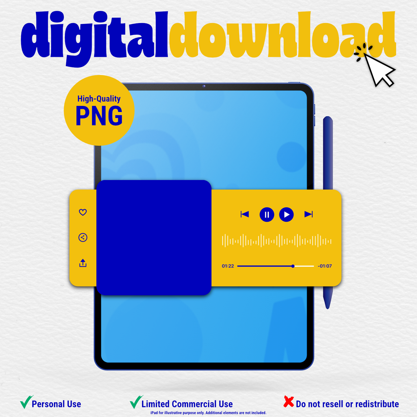Music Interface Instagram Sticker Clipart | Blue and Gold | Digital Download