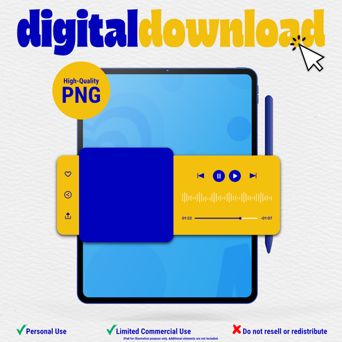 Music Interface Instagram Sticker Clipart | Blue and Gold | Digital Do ...