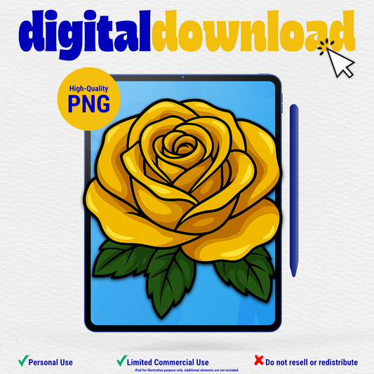 Single Yellow Rose Clipart (Instant Digital Download)