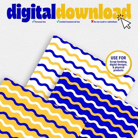 Blue and Gold Wavy Digital Paper