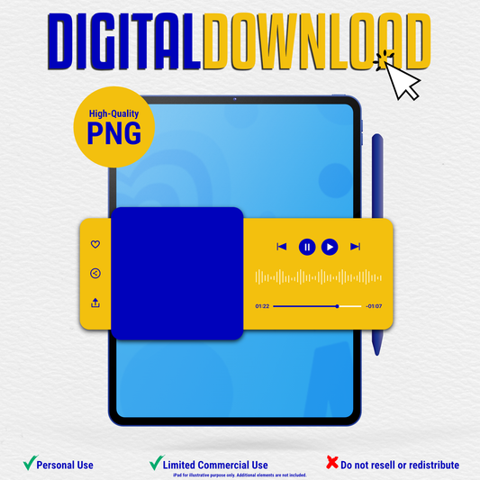 Music Interface Instagram Sticker Clipart | Blue and Gold | Digital Download