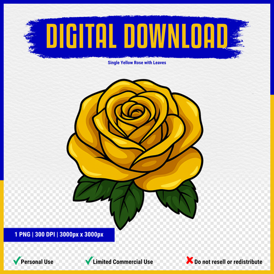 Single Yellow Rose Clipart (Instant Digital Download)