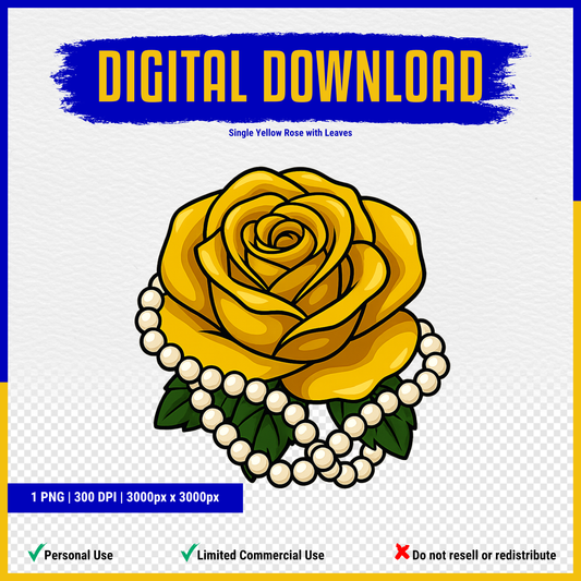 Single Yellow Rose with Pearls Clipart (Instant Digital Download)