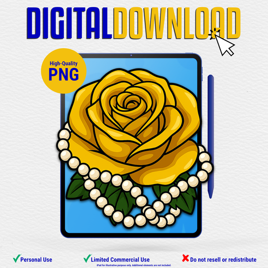 Single Yellow Rose with Pearls Clipart (Instant Digital Download)