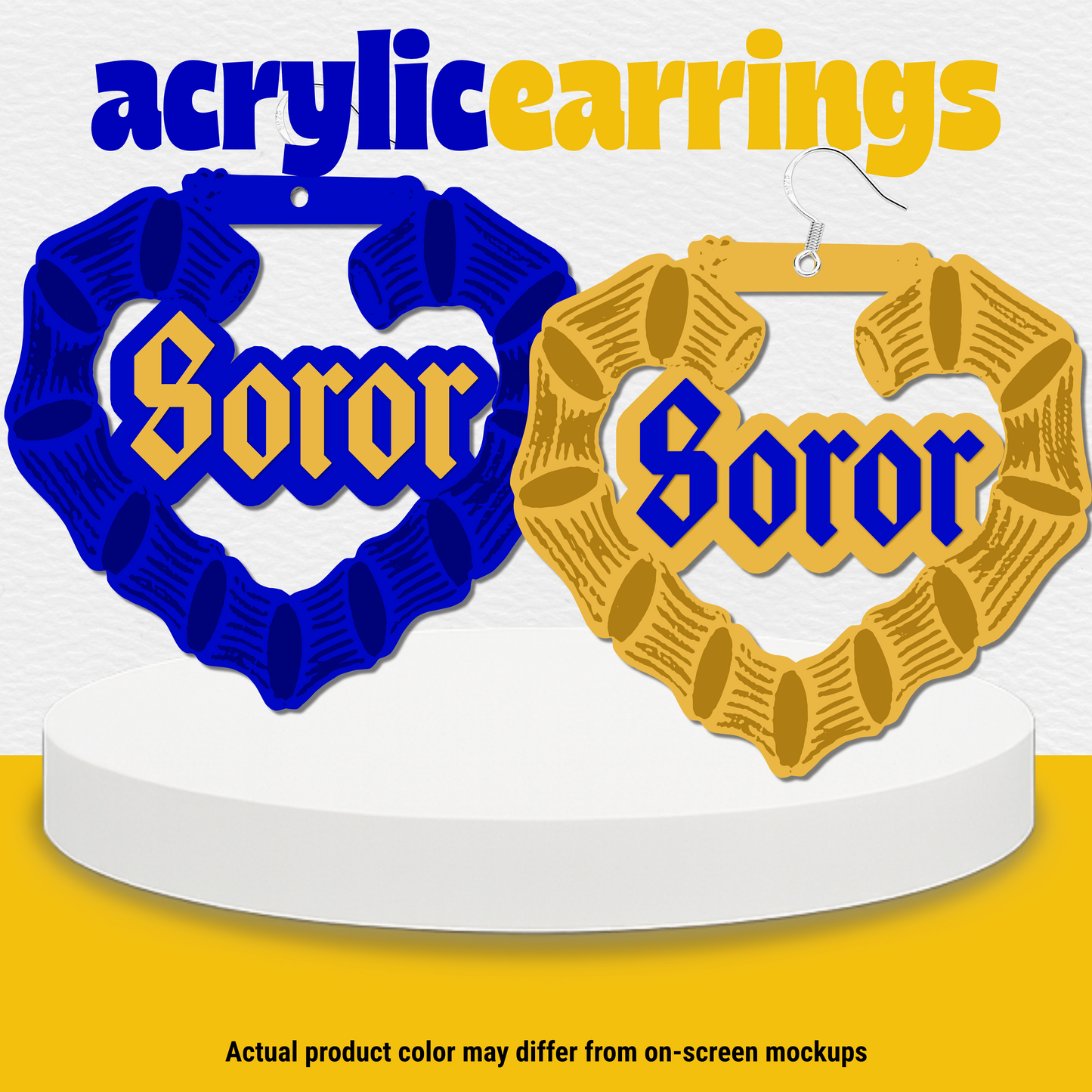 Acrylic Heart Bamboo Style Soror Earrings | Blue or Gold
