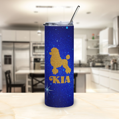 Personalized Faux Glitter Poodle Tumbler | Blue and Gold