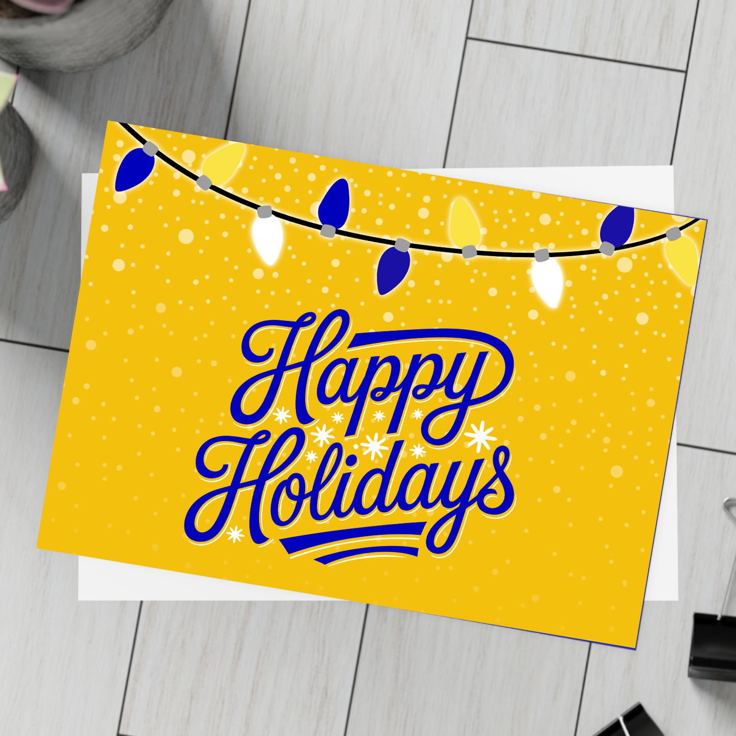 Happy Holidays – Folded Greeting Card | Multiple Designs | Blue and Gold | Single & Bulk