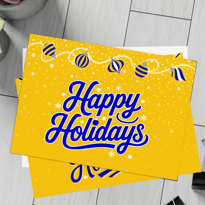 Happy Holidays – Folded Greeting Card | Multiple Designs | Blue and Gold | Single & Bulk