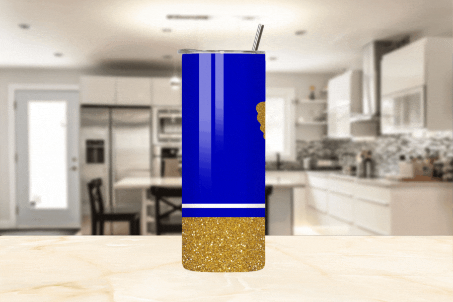 Faux Glitter Butterfly Icon Stainless Steel Tumbler | Blue and Gold